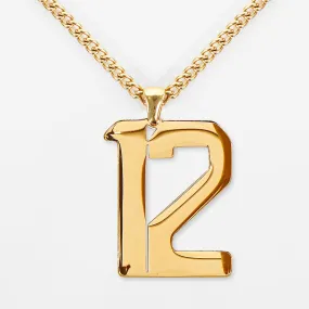 12 Number Pendant with Chain Kids Necklace - Gold Plated Stainless Steel