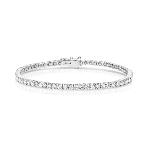 18K White Gold 4 Claw Round Link White Diamonds Tennis Bracelet