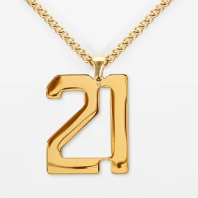 21 Number Pendant with Chain Kids Necklace - Gold Plated Stainless Steel