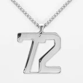 72 Number Pendant with Chain Necklace - Stainless Steel