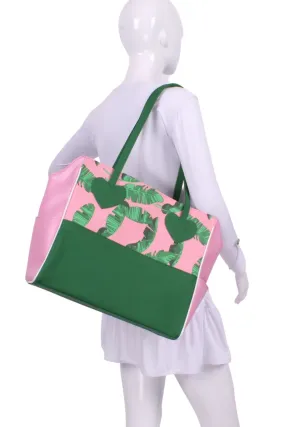 Banana Leaf on Pink   White Green Mini LOVE Tote