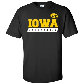 Basketball Slant Iowa Hawkeyes Basic Cotton Short Sleeve T-Shirt - Black