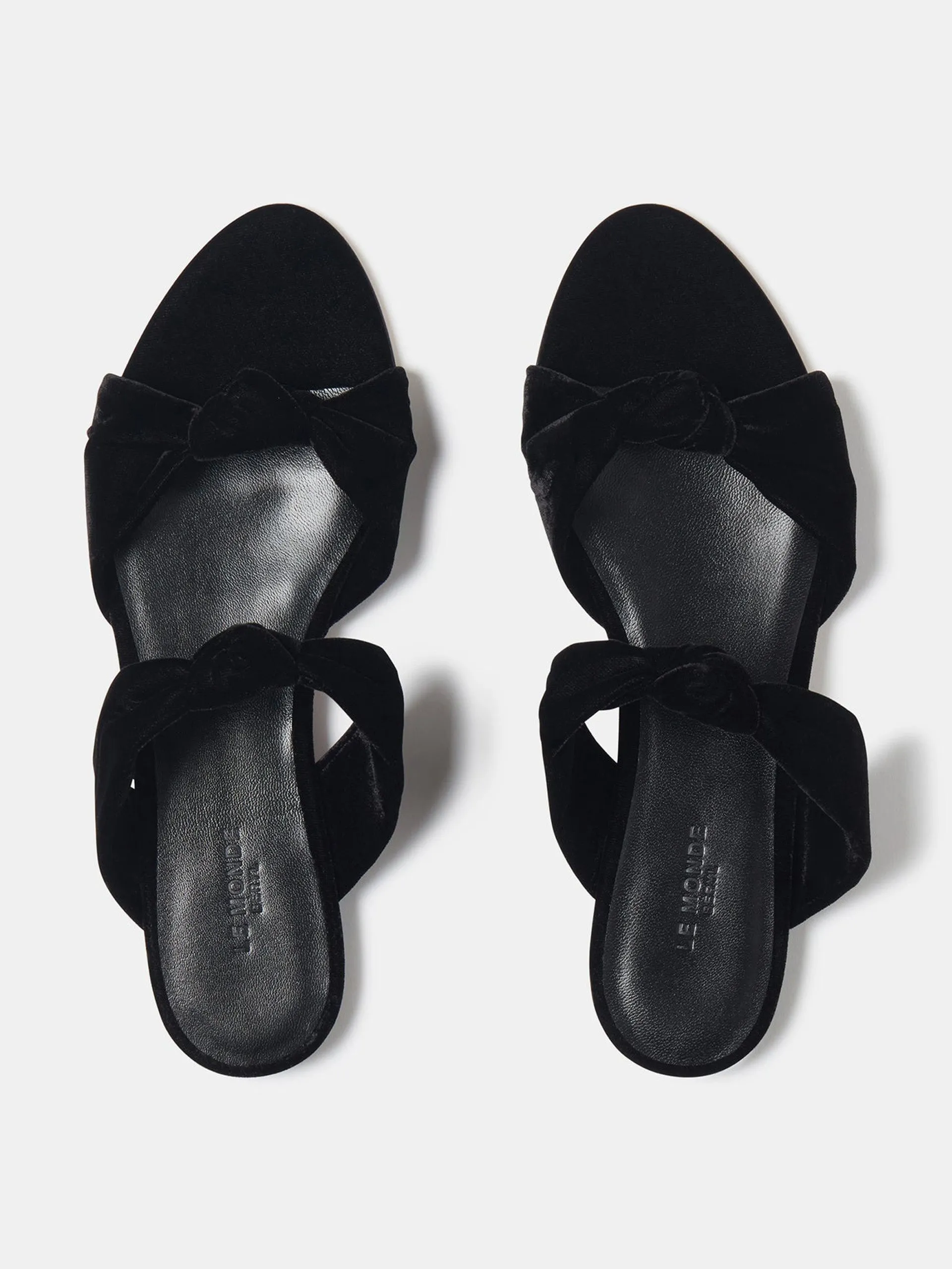 Black velvet knot flat sandals