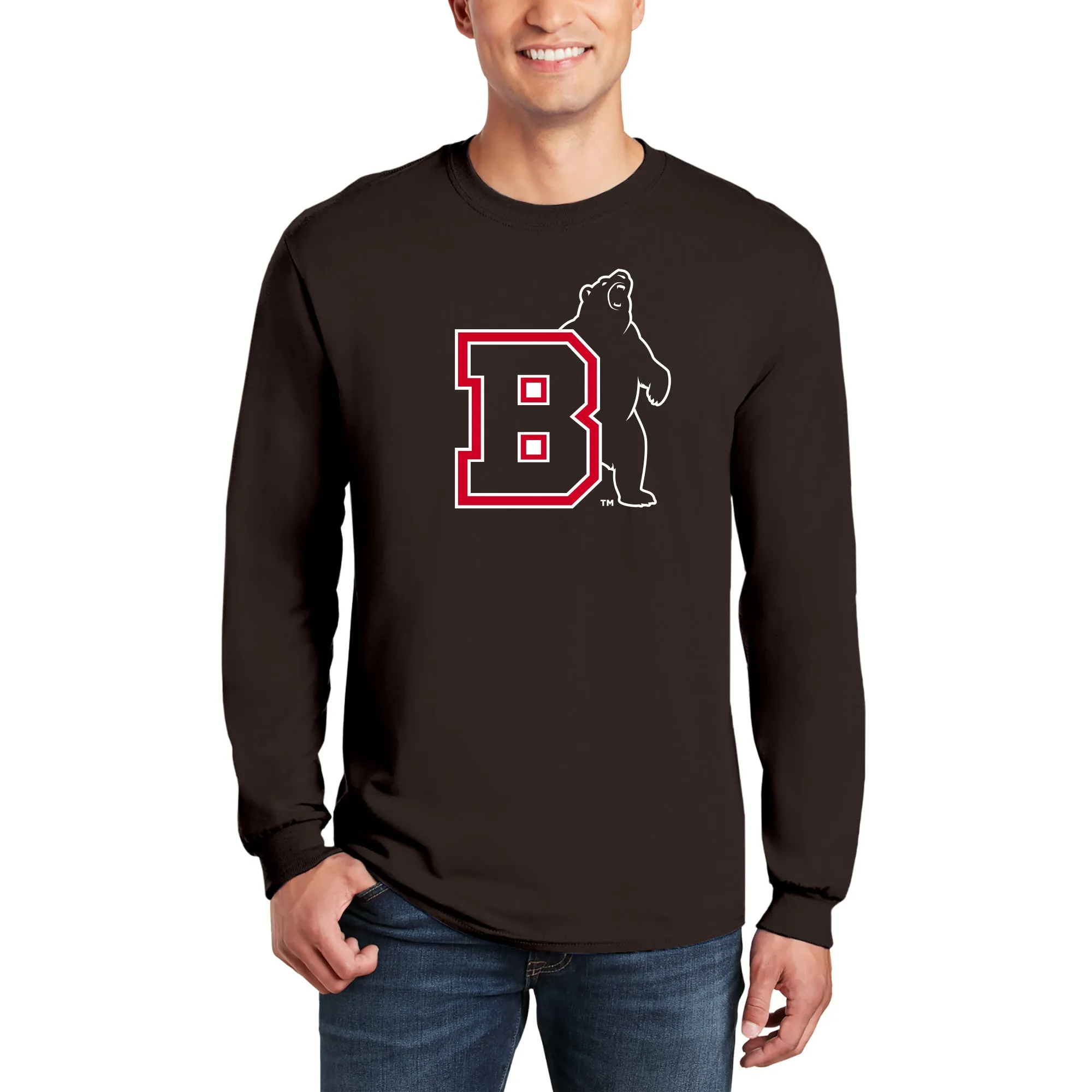 Brown University Bears Primary Logo Long Sleeve T Shirt - Dark Chocolate