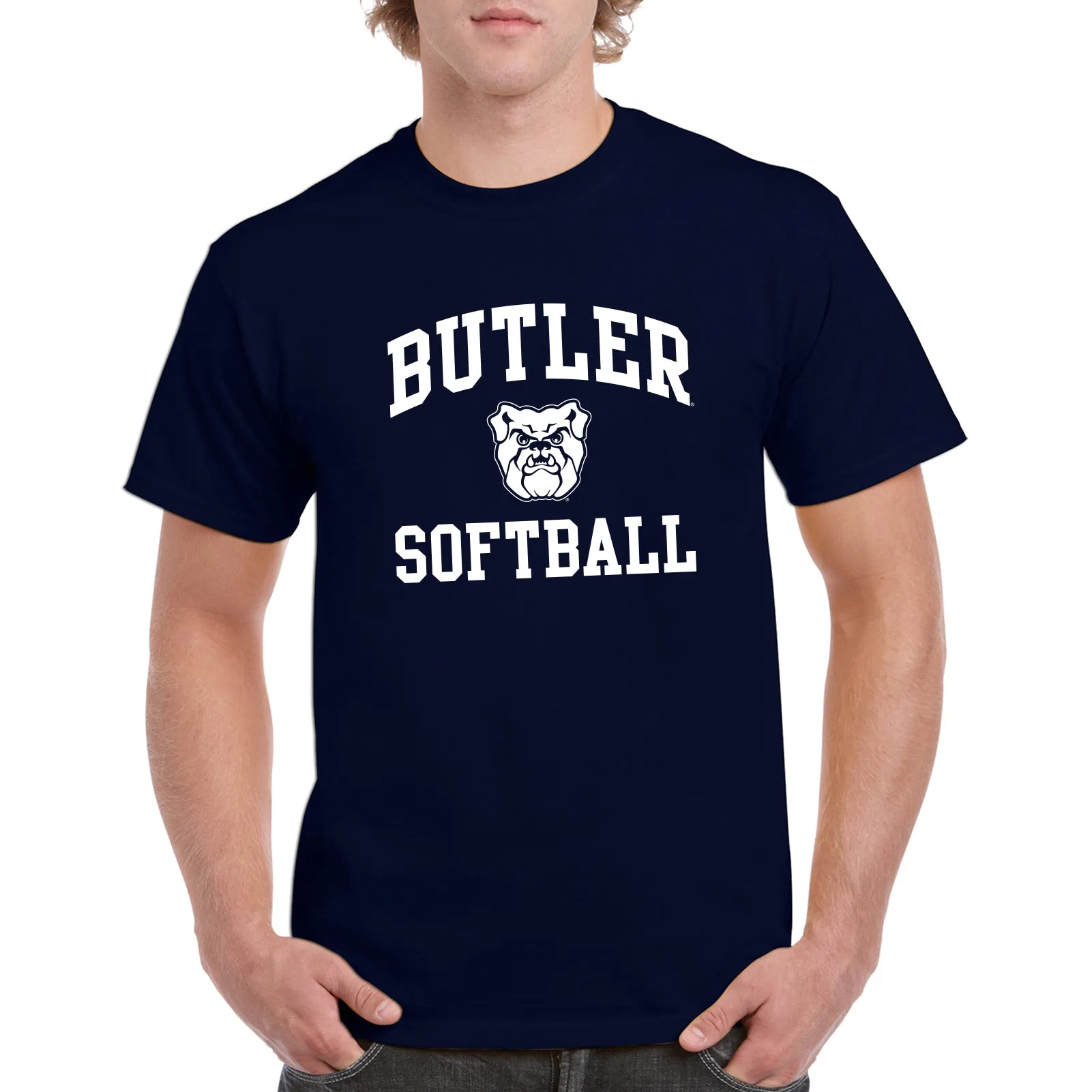 Butler University Bulldogs Arch Logo Softball Short Sleeve  T Shirt - Navy