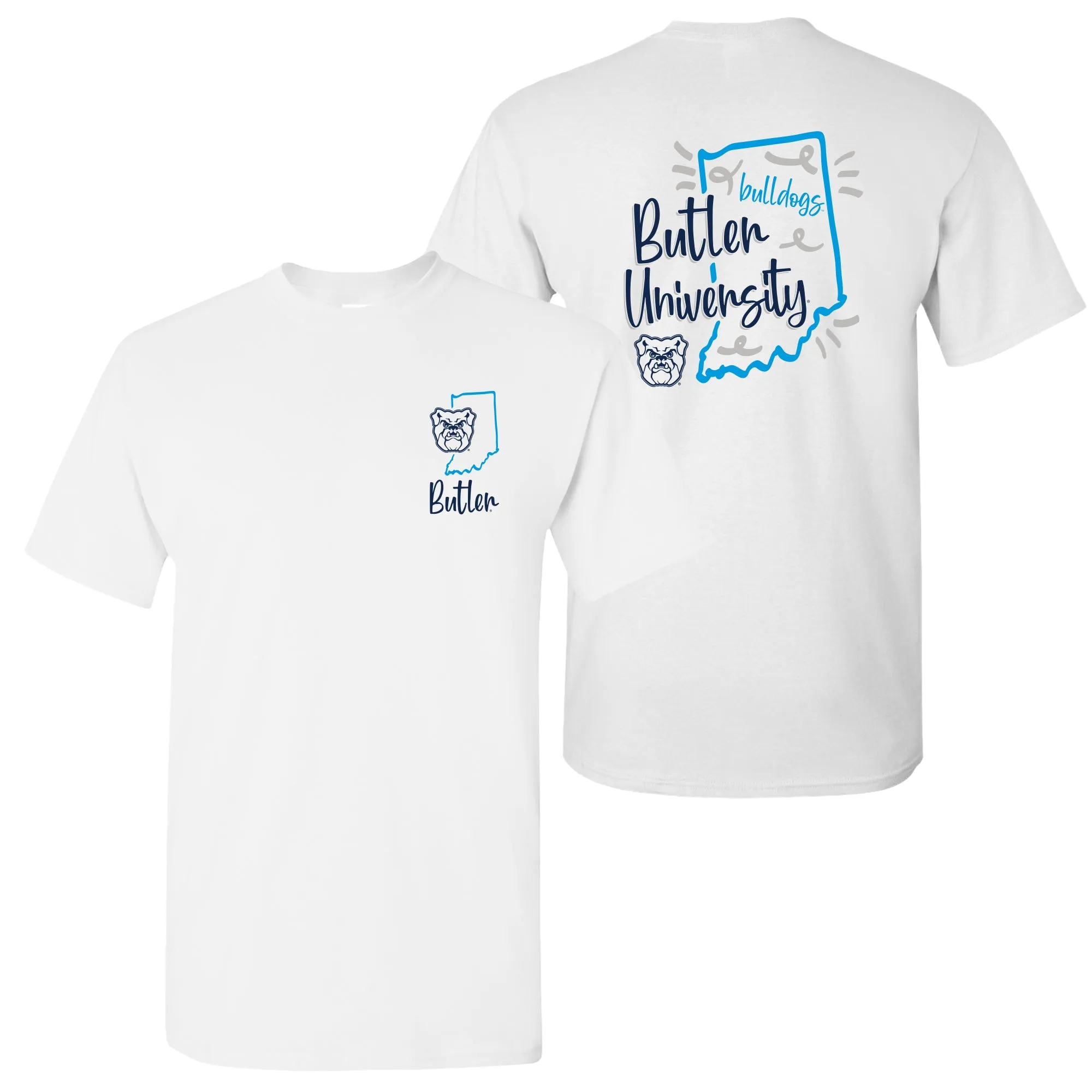 Butler University Bulldogs Playful Sketch Basic Cotton Short Sleeve T Shirt - White