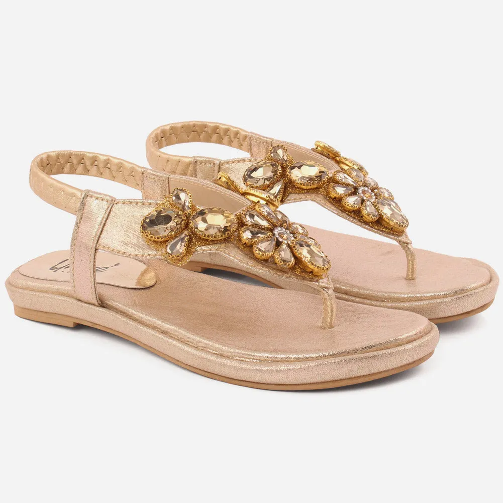 Girls "Gaby" Decorated Flat Sole Sandals