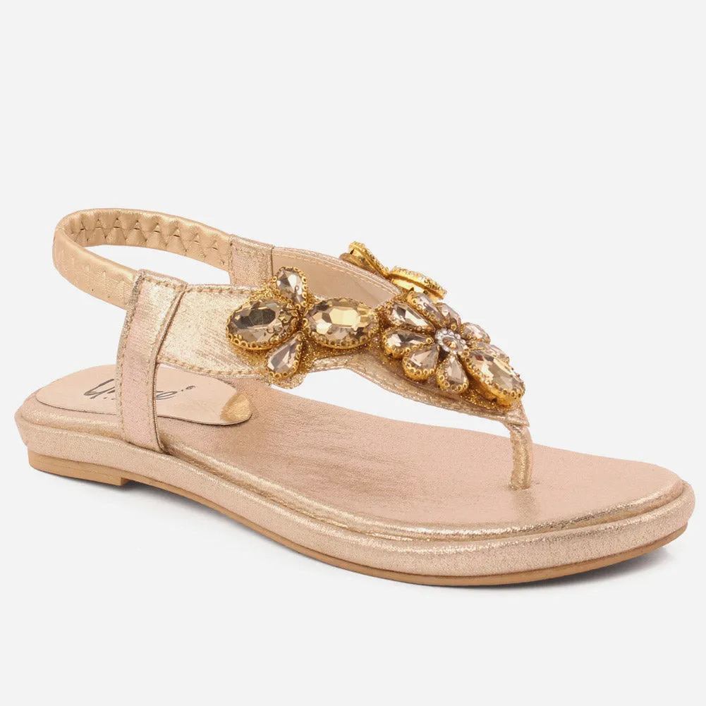 Girls "Gaby" Decorated Flat Sole Sandals