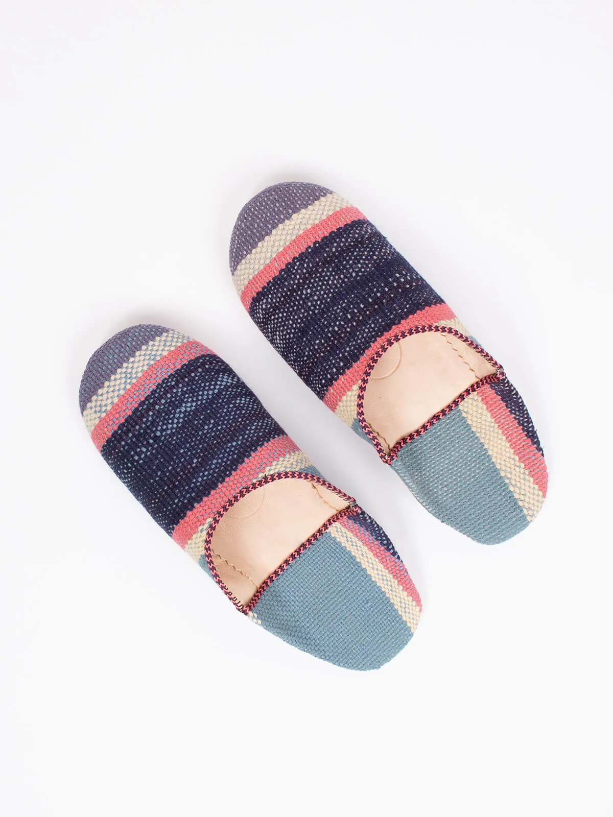 Moroccan Boujad Basic Babouche Slippers, Nordic Stripe