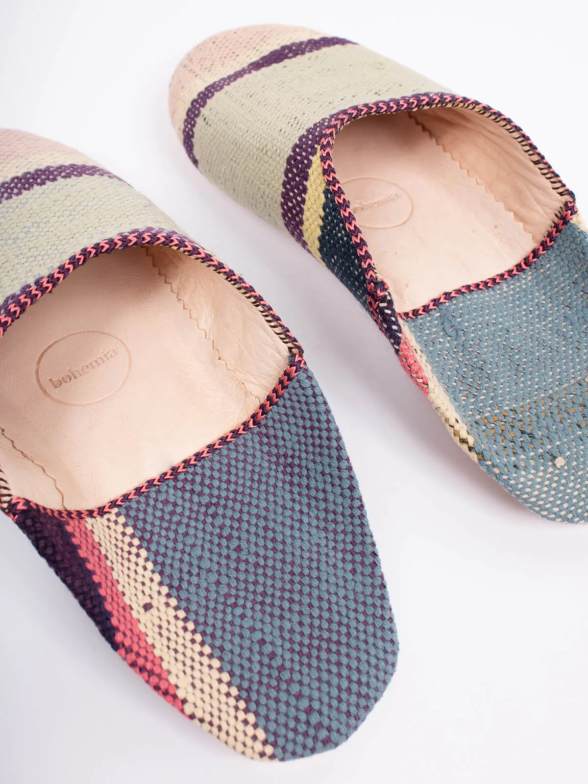 Moroccan Boujad Basic Babouche Slippers, Nordic Stripe