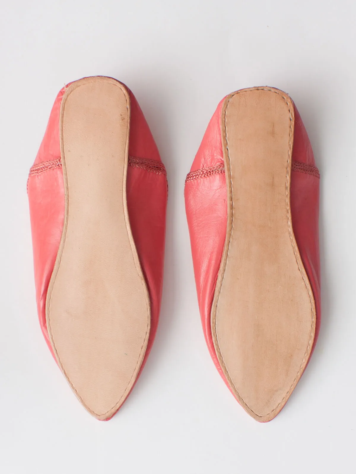 Moroccan Plain Pointed Babouche Slippers, Coral