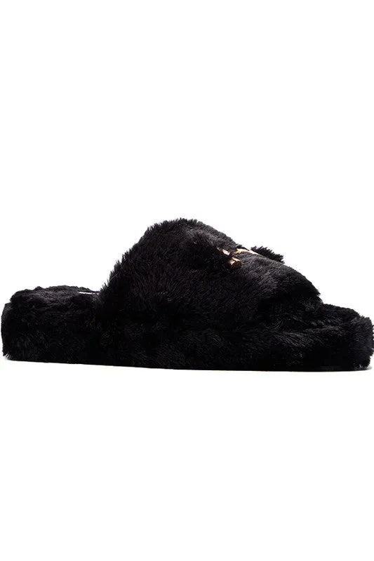 'Plush Life' Slippers - Black